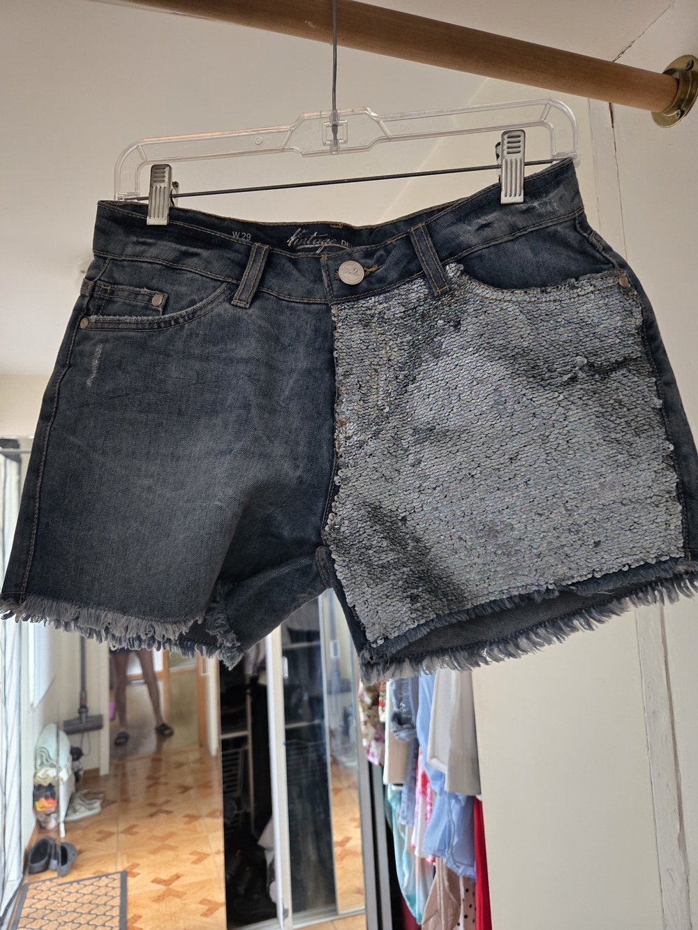 Sequin Accent Dark Blue Denim Shorts